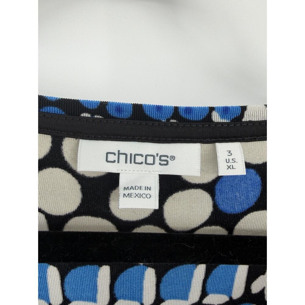 Chico’s Size XL Women’s Blue Black Abstract Dot Print Stretch Top Short Sleeve - Picture 6 of 8